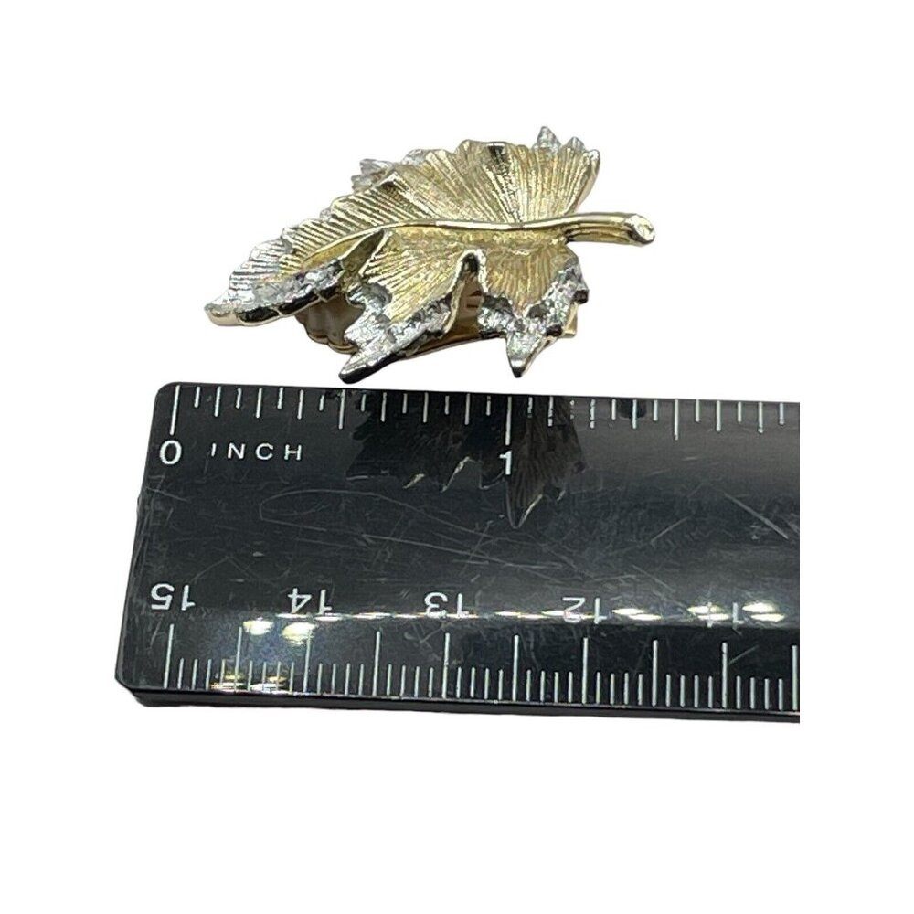VTG Sarah Coventry Silver & Gold Tone Layered Maple Leaf Clip On Earrings Chunky - Picture 13 of 14